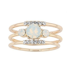 Brilliance Genuine Crystal Stack Ring Set (Opal Colored Center) Size 9 NIB